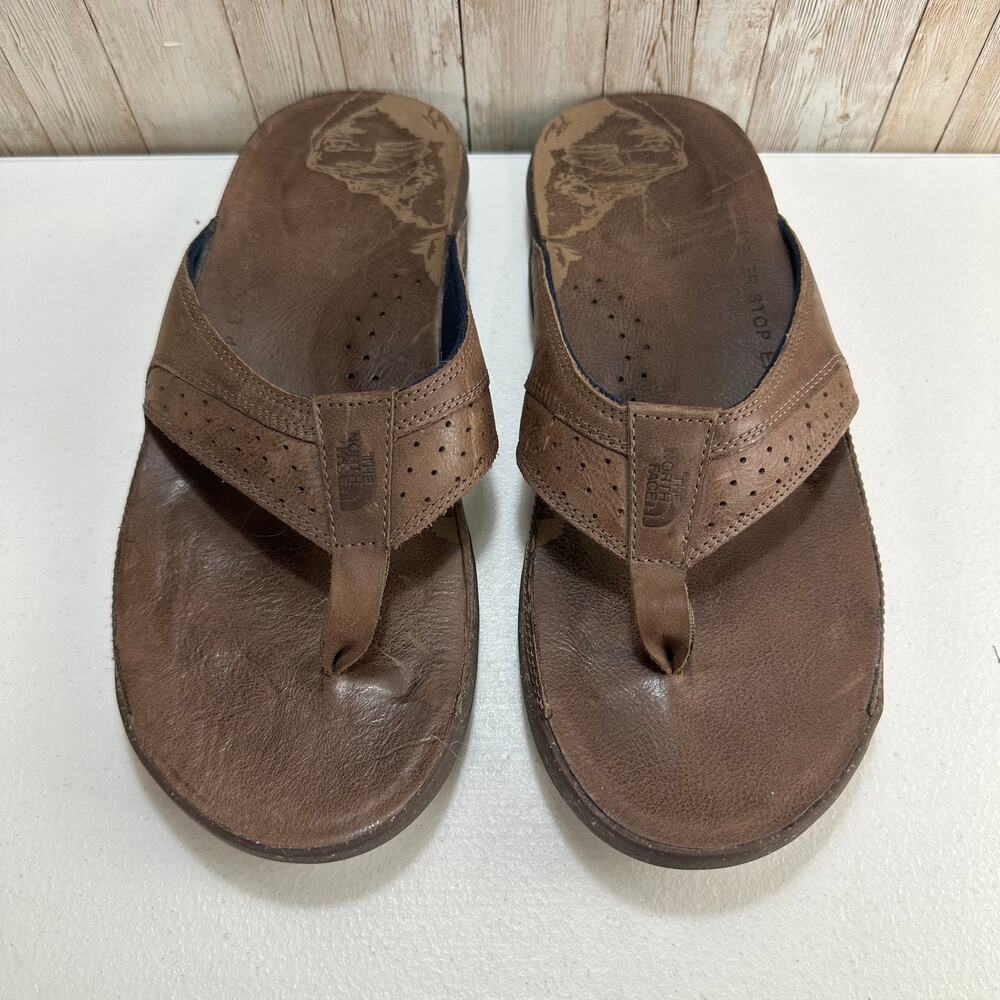 The North Face Bridgeton Flip Flop Mens Size 13 Brown Leather Slip On‎ stamped